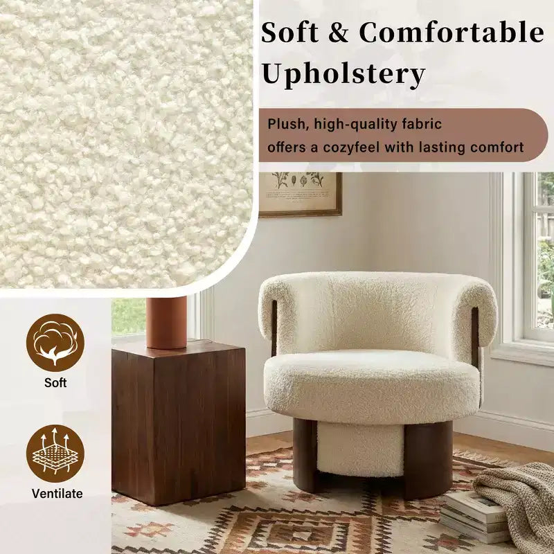 Whisen 360 Swivel Barrel Chair with Sculptural Bentwood Design, Solid Wood Frame, 32 Wide, Versatile for Living Room and Bedroom