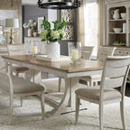 Farmhouse Reimagined Antique White with Chestnut 6 Piece Trestle Table Set