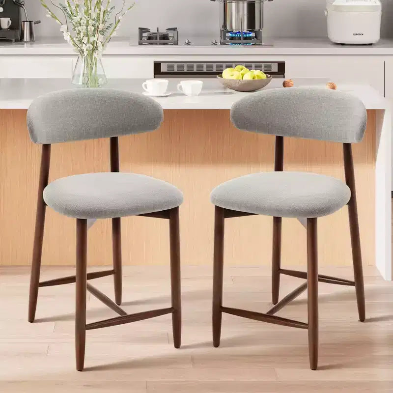 Ora Maison Set of 2/4/6 Counter Height Upholstered Bar Stool with Fabric & Walnut Finish