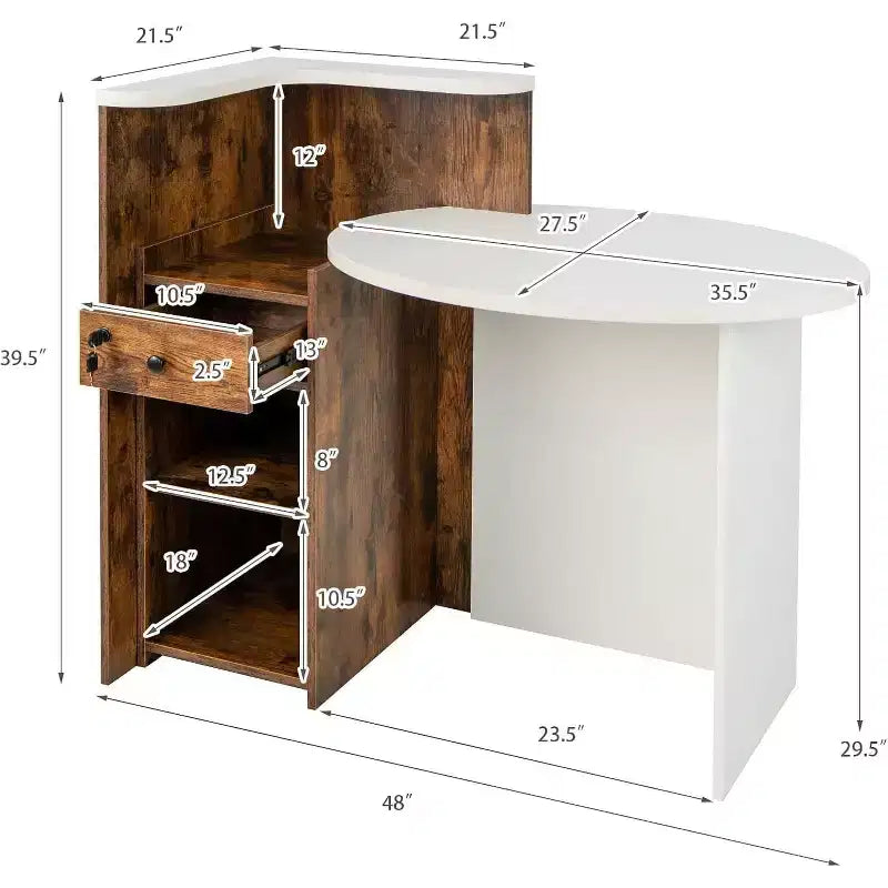 Costway Front Reception Counter Desk Checkout Office Desk with Open Shelf & Lockable Drawer White/Brown/Black