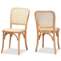 Neah Mid-Century Modern 2-Piece Woven Rattan and Wood Dining Chair Set
