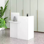 Costway Front Reception Counter Desk Checkout Office Desk with Open Shelf & Lockable Drawer White/Brown/Black