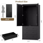 COZONY Armoire Wardrobe with 3 Drawers & 2 Doors, Modern Wooden Closet Cabinet for Bedroom, Heavy Duty White Standing Armoire