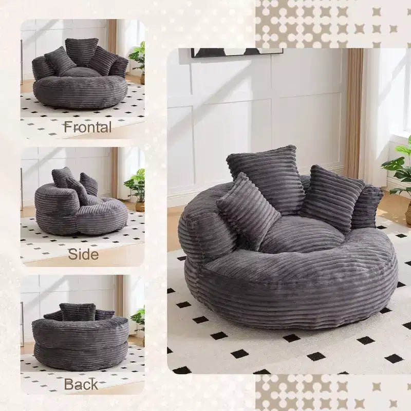 Bean Bag Sofa for Adults Kids, Oversized Corduroy Bean Bag Chair with 3 Pillows & Armrest for Living Room Bedroom - ModernLuxe
