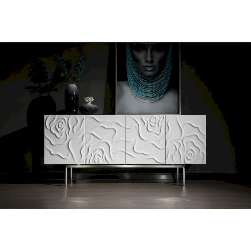 Modern White High Gloss Buffet with Soft-Close Doors