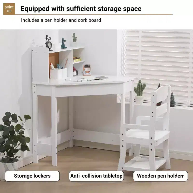 COZONY Kids Corner Desk and Chair Set, L-Shaped Study Table for Boys and Girls Ages 38