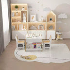 4-in-1 Activity Table Set with Detachable Tabletop, Table Set with Drawers and Bookshelf, Multifunctional Toddler Furniture for Drawing, Reading