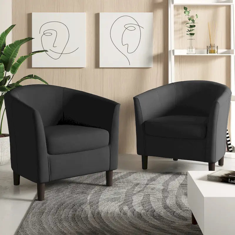 2 Set Modern Linen Barrel Accent Chairs Club Armchair