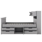 Twin/Full Size Captain Platform Bed with 4 Drawers and Storage Shelves, Solid Wood Bed Frame with Storage Bookcase Headboard