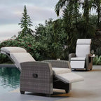 Indoor Outdoor Wicker Recliner Chair with Flip-Up Table Air Pump 155 Lay Flat, Adjustable Wicker Lounge Recliner Chair with Backrest and Footrest