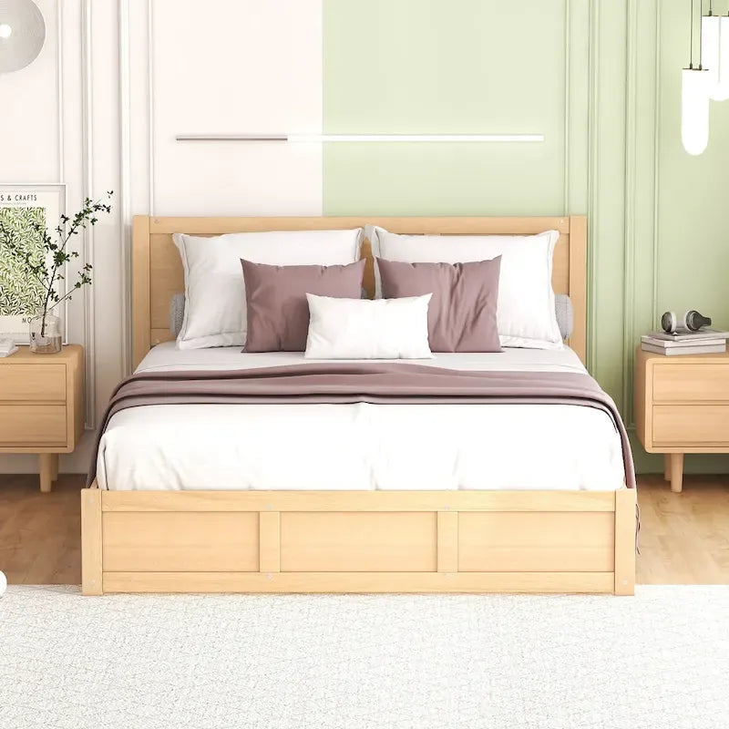 Wood Platform Bed with Underneath Storage and 2 Drawers