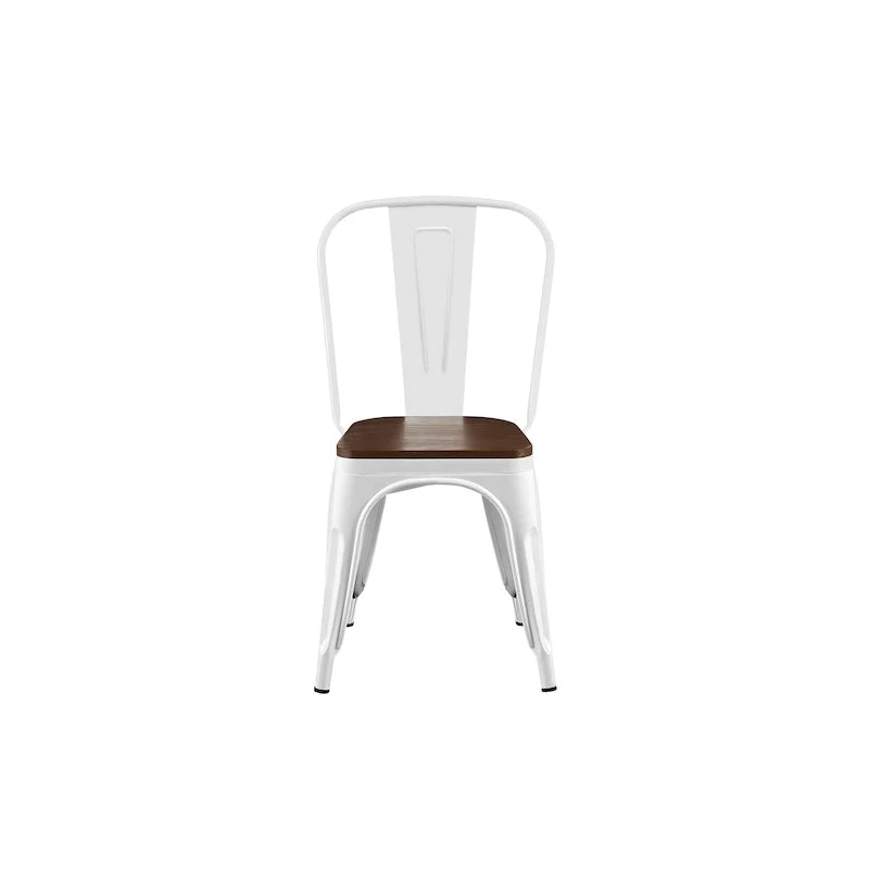 Wooden Seat Industrial Metal Stackable Dining Chair Set