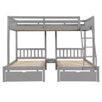 Full Over Twin & Twin Bunk Bed for 3, Wooden Triple Bunk Bed with 2 Storage Drawers, can be Divided into 3 Separate Beds