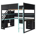 GDFStudio Scott Wooden Gaming Loft Bed with Storage Stairs, Desk, Shelves & Pegboard
