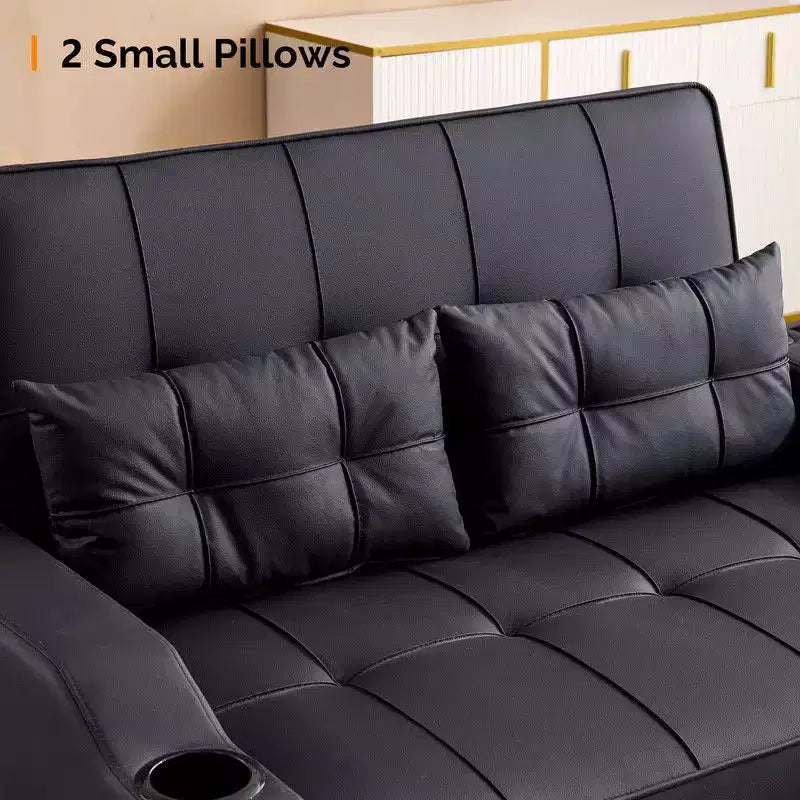 Upholstered Cats Claw Leather Convertible Reclining Sleeper Sofa Bed With Cushions For Small Spaces
