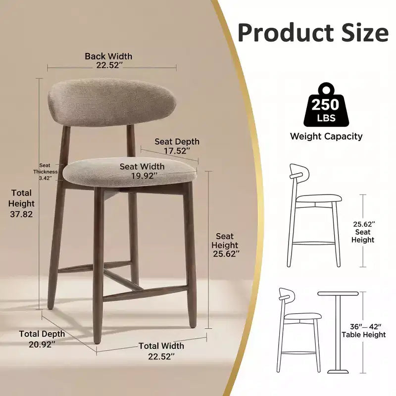 Ora Maison Set of 2/4/6 Counter Height Upholstered Bar Stool with Fabric & Walnut Finish