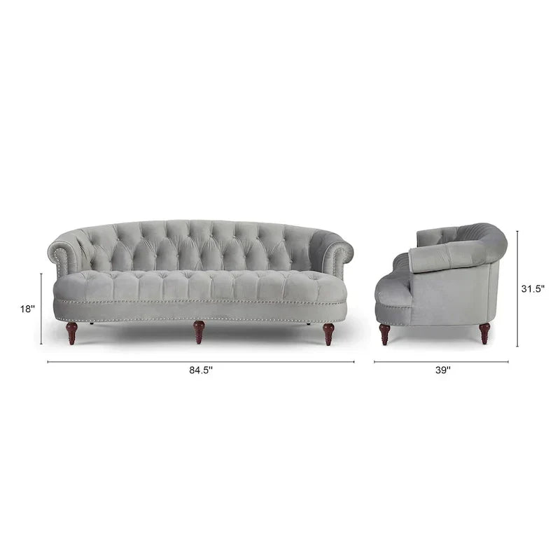 La Rosa 84 Mid-Century Modern Velvet Upholstered Chesterfield Tufted Sofa