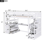 Twin Size Loft Bed with Desk and Shelves, Two Built-in Drawers, Storage Staircase