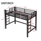 Metal Loft Bed, Space-Saving Loft Bed Frame with Dual Ladders & Guardrails, Black - ModernLuxe