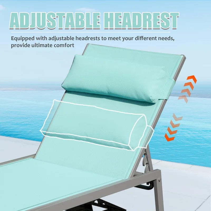 Patio Chaise Lounge Set of 3, Aluminum Pool Lounge Chairs with Side Table, Outdoor Adjustable Recliner All Weather