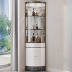 Multiple Levels Glass and Metal Shelf Storage Display Corner Wine Cabinet
