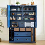 Whisen 71 Tall Freestanding Kitchen Pantry, Large Dining Storage Cabinet Cupboard Sideboards With 4 Foldable Doors, Shelves, Wine Racks