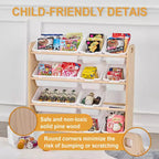VECELO Kids Bookshelf Toy Storage with 12 Bins, Wooden Toy Rack for Toddlers, Large-Capacity Playroom Storage for Books or Toys