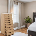 Narrow Wooden 9-Drawer Cabinet with Smooth-Glide Drawers and Top Storage Shelf