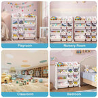 VECELO Kids Bookshelf Toy Storage with 12 Bins, Wooden Toy Rack for Toddlers, Large-Capacity Playroom Storage for Books or Toys