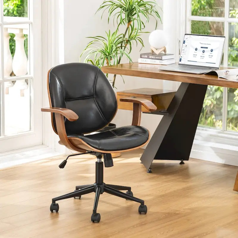 Glitzhome Leatherette Adjustable Swivel Desk Office Chair with Armrest Ergonomic Design