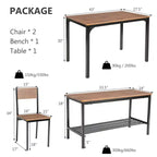 Costway 4pcs Dining Table Set Rustic Desk 2 Chairs & Bench w/ Storage Rack