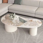 Minimalist Standard White Oval Coffee Table with 2 Drawers