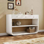 ModernLuxe Curved Console Table Entryway Table Sofa Side Table Display Stand Accent Table with 3 Soft-Close Drawers & 2 Open Shelves