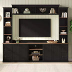 ModernLuxe 4-in-1 Farmhouse Entertainment Center Wall Unit, Fits TVs Up to 70, TV Stand Media Console w/ Adjustable Shelves & Drawers