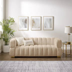 85 Modern Waffle Fabric Couch, Leisure Comfortable Sofa