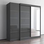 2-Door Wardrobe with Mirror, Glass Front, 2-Person (Gray / Black / White)