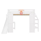 Luxystar Full Wooden Loft bed with Desk, Slide, Basketball hoop and Storage Staircase for Kids and Teens
