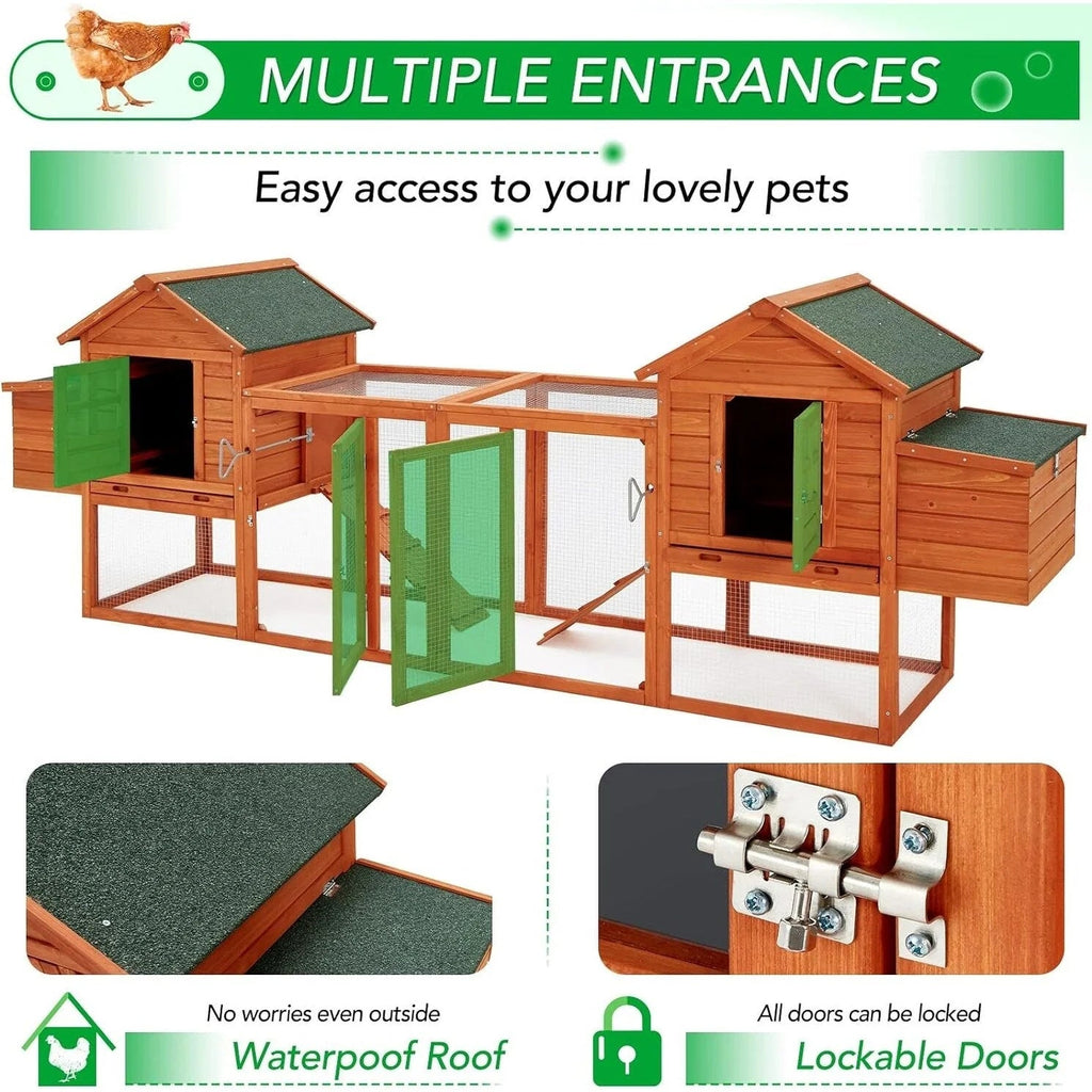 AECOJOY 144 Large Chicken Coop w/ Run Wooden Hutch Poultry Cage House
