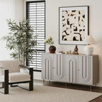 60-in Modern Blue/ Grey Lacquered 4 Door Wooden Sideboard Buffet Server Accent Storage Cabinet
