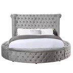 109 Queen Bed Gaiva Bed Gray Velvet - Acme Furniture: Elegant Nailhead, Button-Tufted Design, Wood Composite Frame