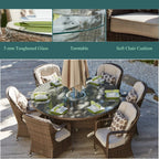 7 Pieces Outdoor Rattan Wicker Patio Round Dining Set with Cushions by Moda Furnishings