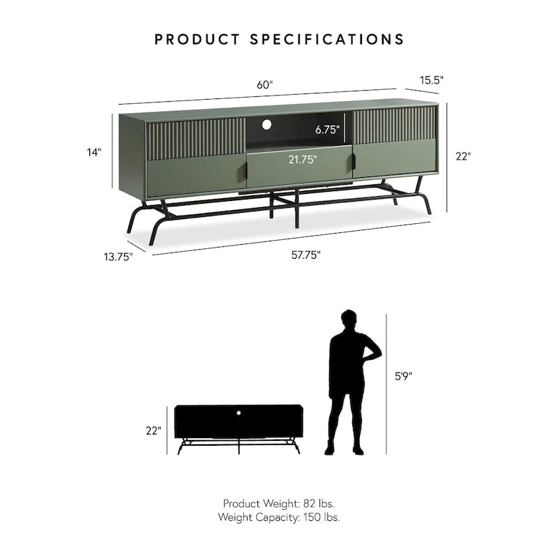 DH BASIC Modern 60-inch 3-Drawer Media Cabinet TV Stand with Cable Hole by Denhour
