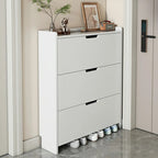 3-Tier White Wood Shoe Cabinet with Drop Front