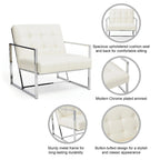 Glitzhome 30.50H Cream Mid-Century PU Leather Tufted Accent Chair with Chrome Plated Frame