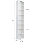 VECELO 70.9 Inches Tall Bathroom Narrow Linen Cabinet, 8 Tiers Solid Wood Freestanding Storage Cabinet