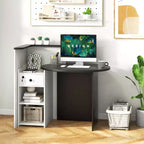 Costway Front Reception Counter Desk Checkout Office Desk with Open Shelf & Lockable Drawer White/Brown/Black