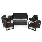 Giovanna Outdoor Aluminum 7 Seater Chat Set with Fire Pit by Christopher Knight Home