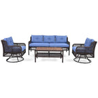 4-Pieces Outdoor Rattan Conversation Sofa Set with Swivel Chairs and Coffee Table