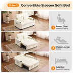 Upholstered Cats Claw Leather Convertible Reclining Sleeper Sofa Bed With Cushions For Small Spaces