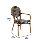 Flash Furniture 4 Pack Lourdes Indoor/Outdoor Commercial Thonet Bistro Stacking Chair with Arms, PE Rattan and Aluminum Frame